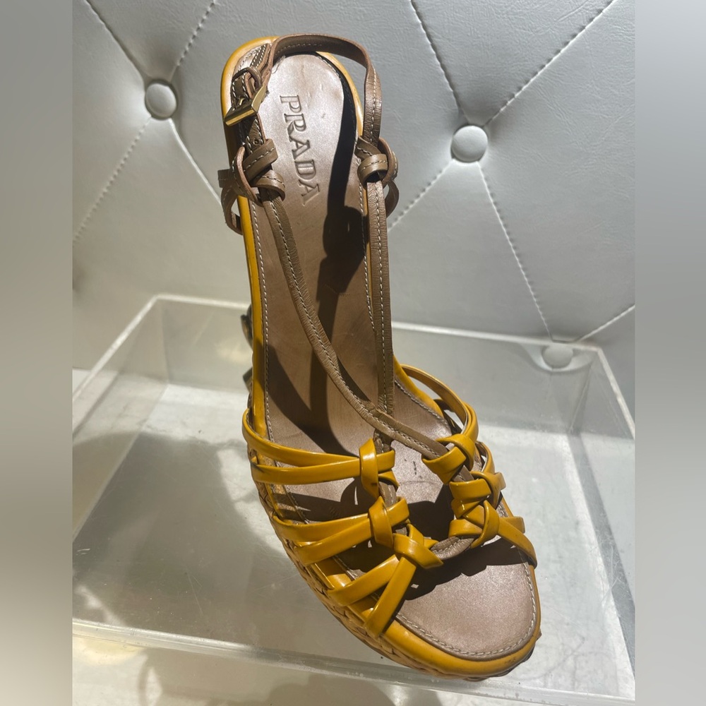 PRADA woven wedge strappy open toe sandals sz 39 made in Italy - Picture 10 of 15
